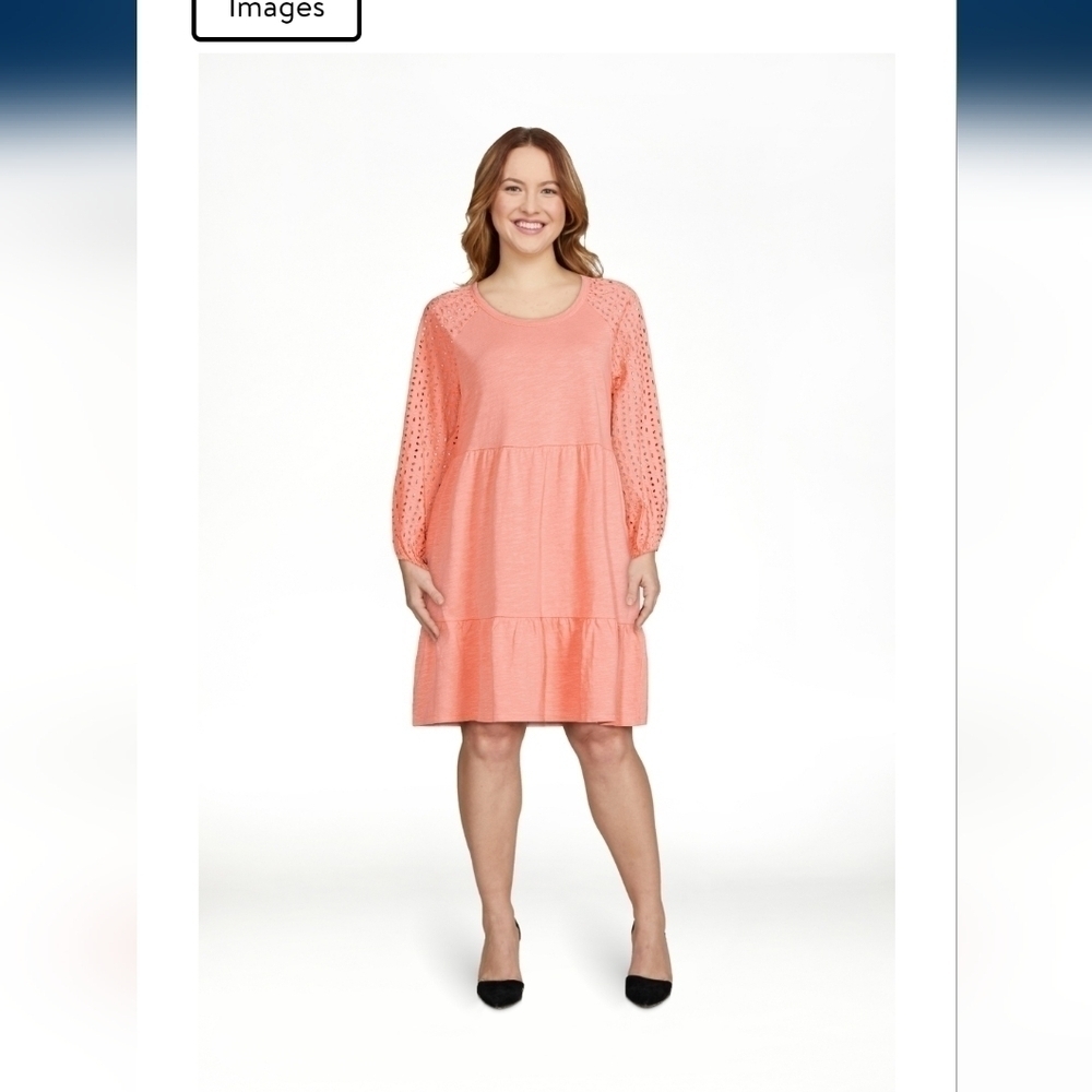 Time And Tru Eyelet Sleeve Dress NWT Medium 100% cotton coral color